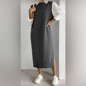 Chic Gray Knit Sleeveless Dress